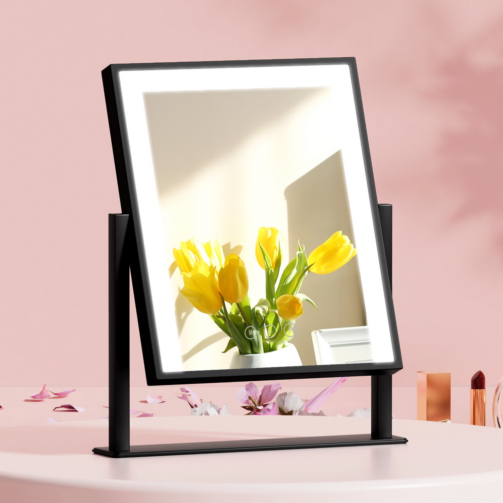 MM-STAND-2530LED-BK-18812-07 Embellir Makeup Mirror 25x30cm Hollywood Vanity with LED Light Rotation Black - Image 1