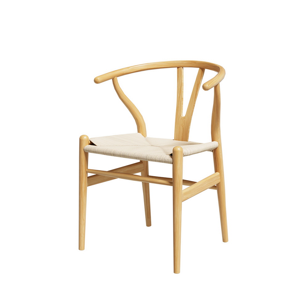 MO-DIN-B-01-RAT-WD-90946-00 Artiss Dining Chair Wooden Rattan Seat Wishbone Back - Image 1