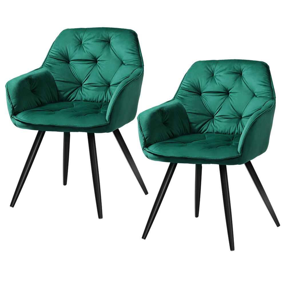 MO-DIN-GRS058-VEL-GNX2-202502281140-07 Artiss Dining Chairs Set of 2 Velvet Diamond Tufted Armchair Green - Image 1