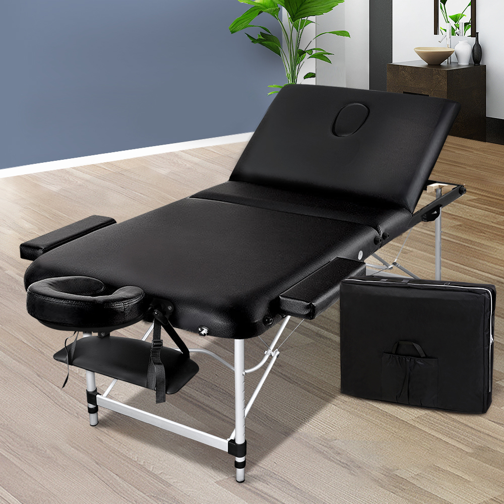 MT-ALUM-GA301-BK-70-202502281948-00 Zenses Massage Table 70cm Portable 3 Fold Aluminium Beauty Bed Black - Image 1