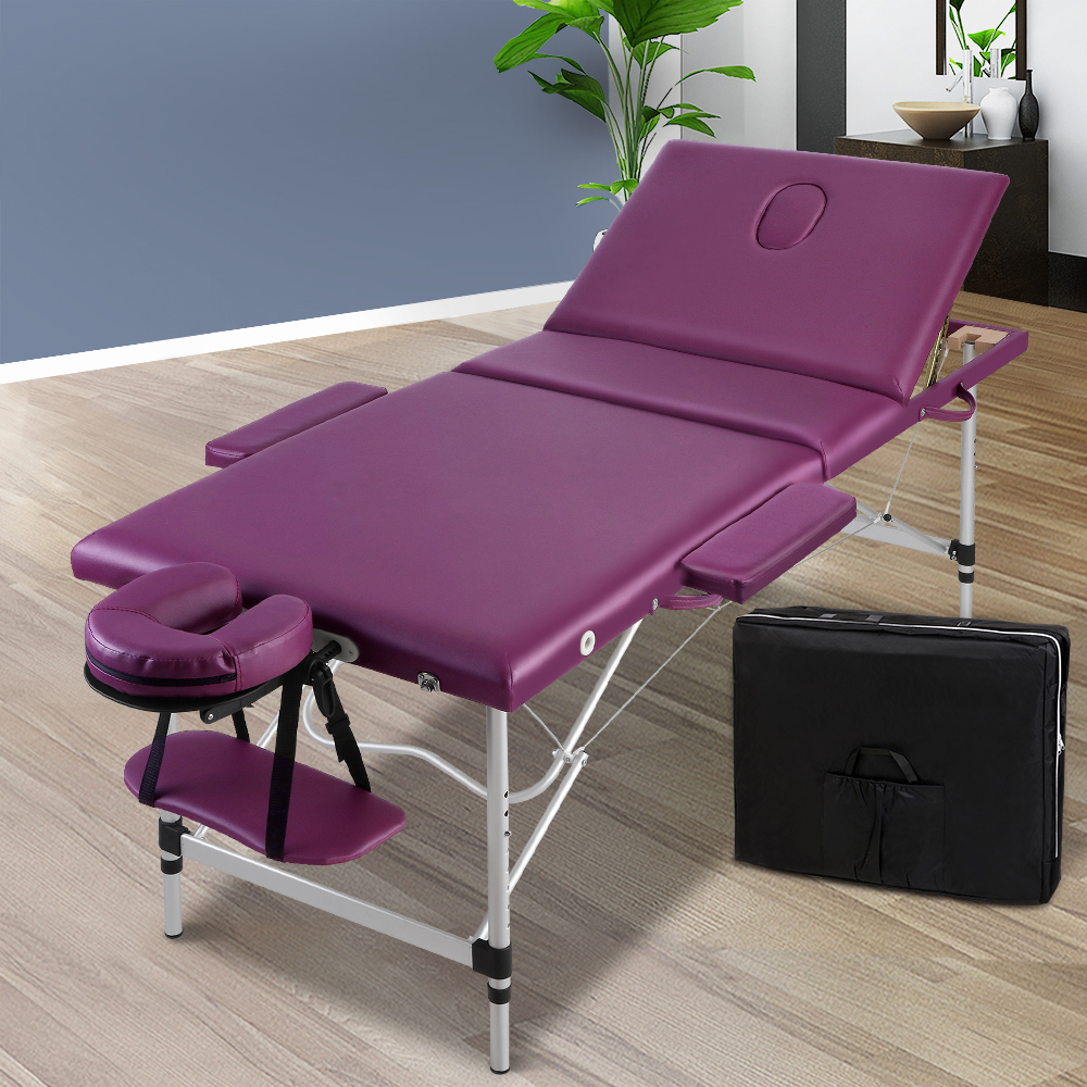 MT-ALUM-GA301-VI-75-202502281950-00 Zenses Massage Table 75cm Portable 3 Fold Aluminium Beauty Bed Violet - Image 1