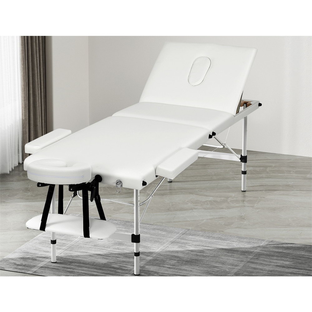 MT-ALUM-GA301-WH-65-131295-06 Zenses Massage Table 65cm Portable 3 Fold Aluminium Beauty Bed White - Image 1