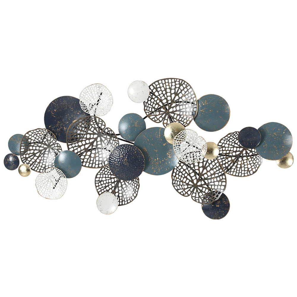 MWA-NF-LEAF-02-BU-139261-00 Artiss Metal Wall Art Hanging Sculpture 132cm Home Decor Leaf Circles Blue - Image 1