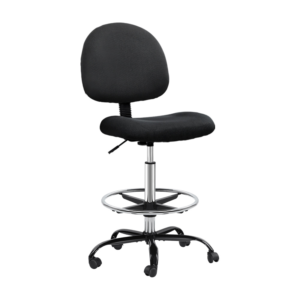 OCHAIR-G-RING-07B-BK-18206-00 Artiss Office Chair Drafting Stool Fabric Chairs Black - Image 1
