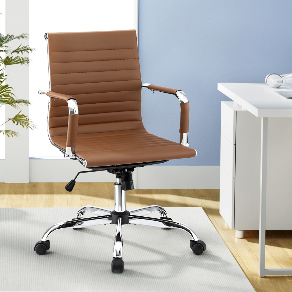 OCHAIR-H-8147-BR-202502251148-07 Artiss Office Chair Conference Chairs PU Leather Mid Back Brown - Image 1