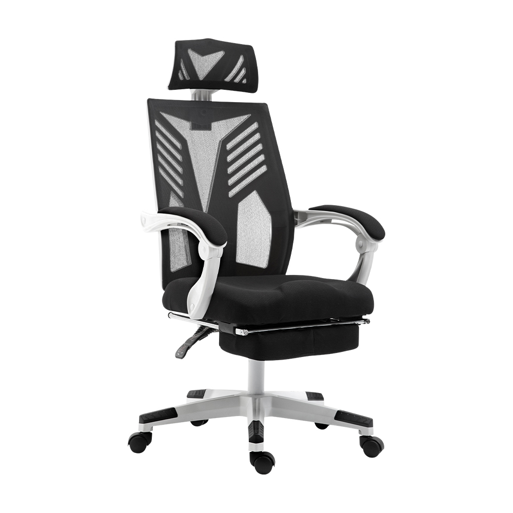 OCHAIR-H-878-WH-BK-21042-00 Artiss Mesh Office Chair Recliner Black White - Image 1