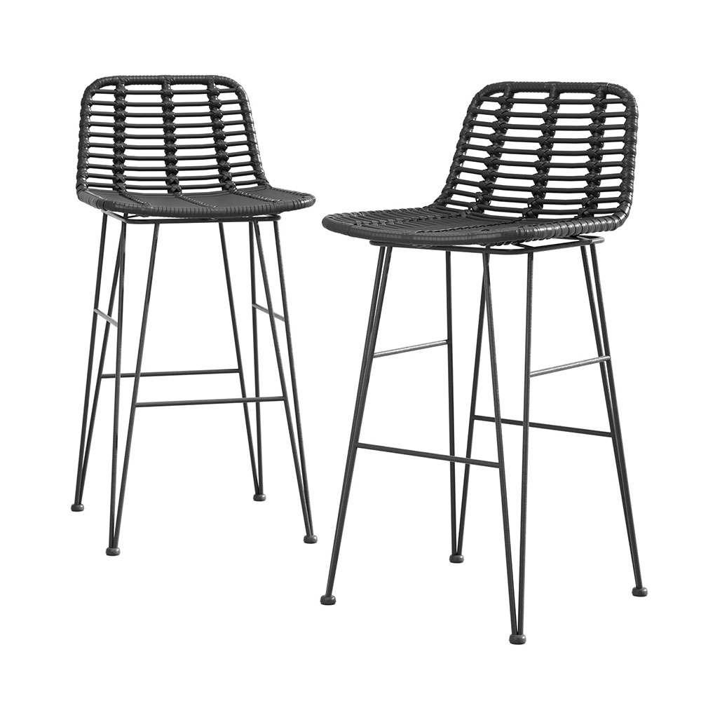 ODF-BA-TW-RATTAN-BK-X2-185484-00 Gardeon 2x Outdoor Bar Stools Rattan Black - Image 1