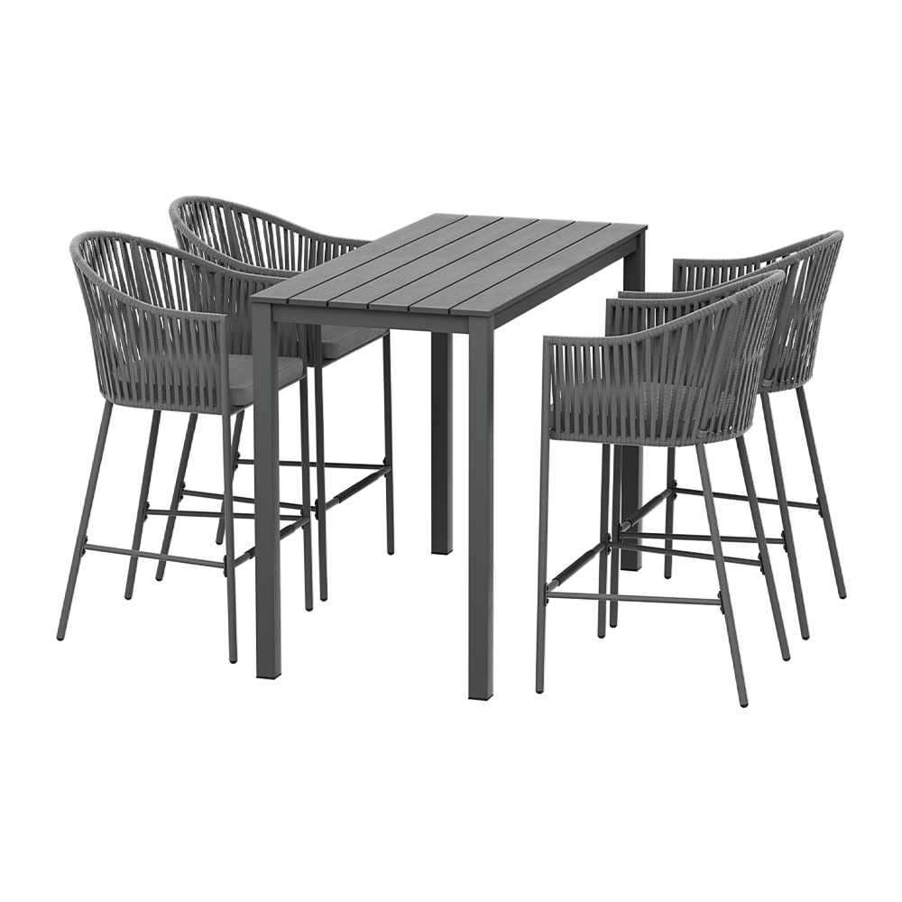 ODF-BARSET-ROPE-5SET-AB-91730-00 Gardeon 5-Piece Outdoor Bar Set Dining Table Rope Chair Patio Bistro Set - Image 1