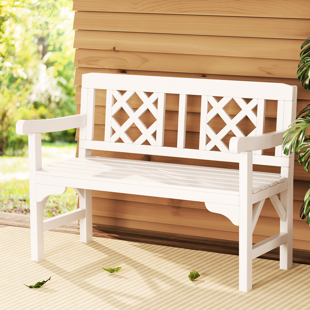 ODF-BENCH-2SEAT-WH-19252-07 Gardeon Outdoor Garden Bench Wooden Chair 2 Seat Patio Furniture Lounge White - Image 1