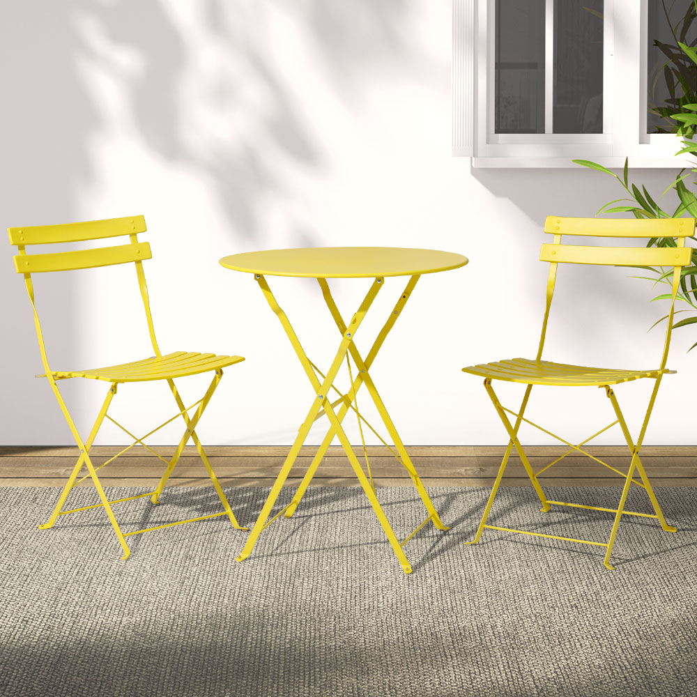 ODF-METAL-3PCS-YE-202502281616-00 Gardeon 3PC Outdoor Bistro Set Steel Table and Chairs Patio Furniture Yellow - Image 1