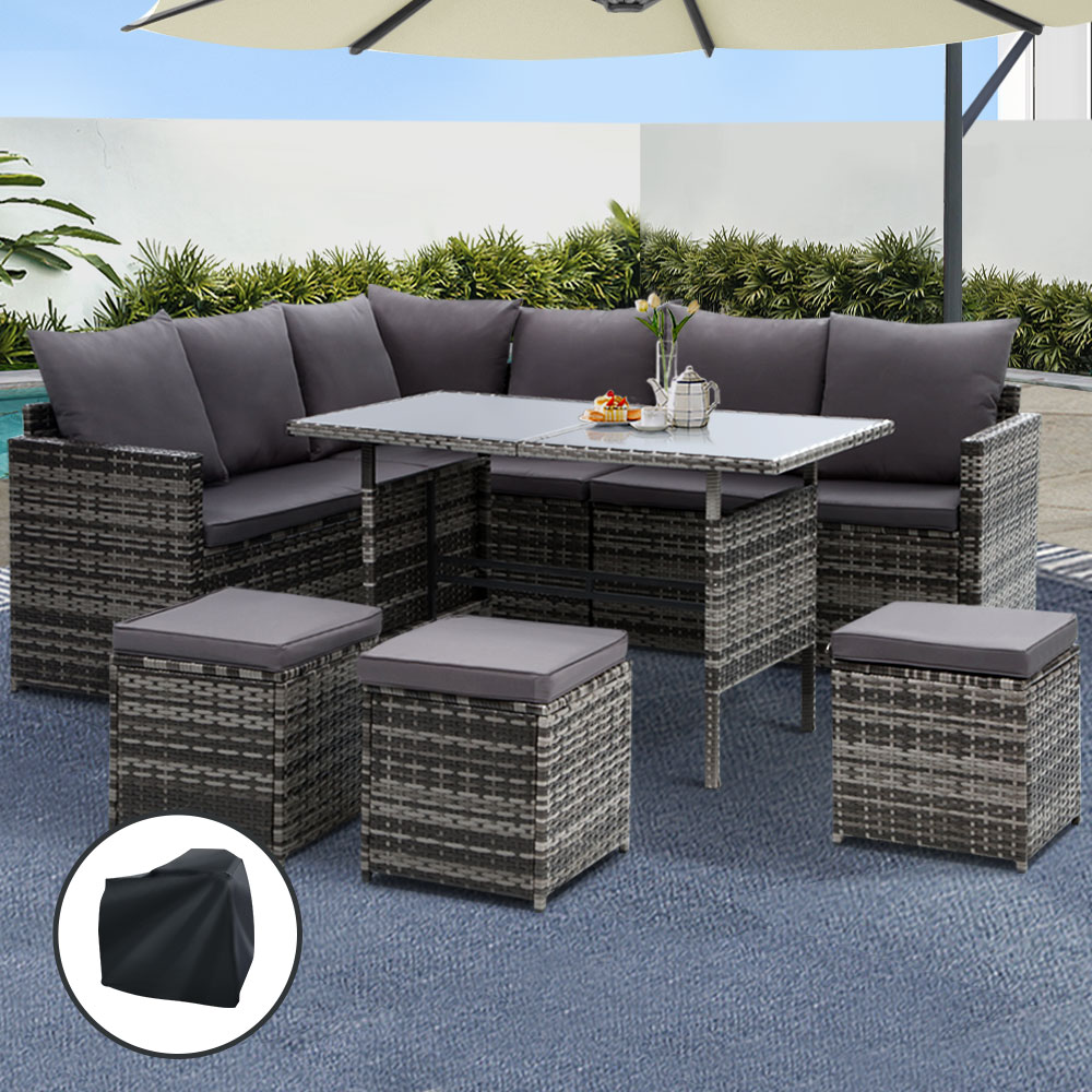 ODF-SDBOSS-3OTM-GE-COVER-202502281622-00 Gardeon Outdoor Dining Set Sofa Lounge Setting Chairs Table Ottoman Grey Cover - Image 1