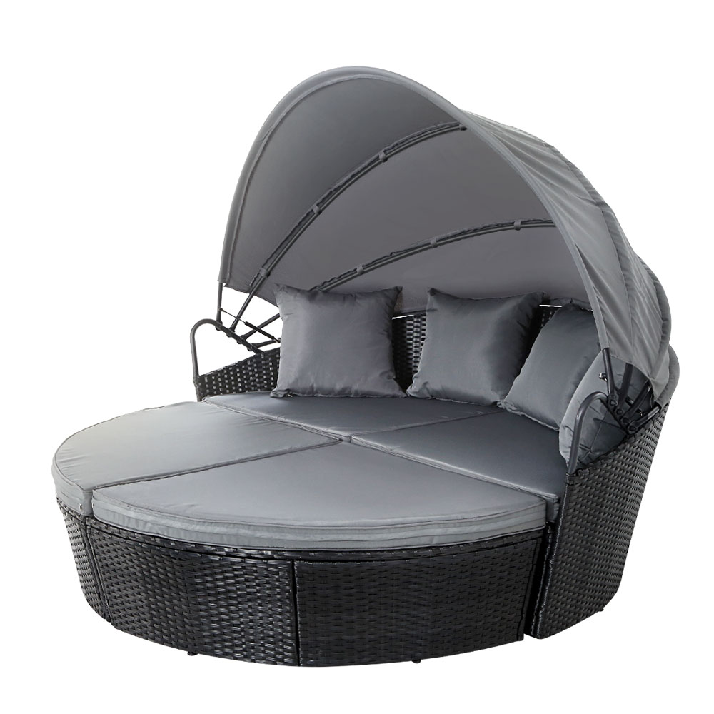 ODF-SUNBED-180-BK-ABC-18890-00 Gardeon Sun Lounge Setting Wicker Lounger Day Bed Outdoor Furniture Patio Black - Image 1