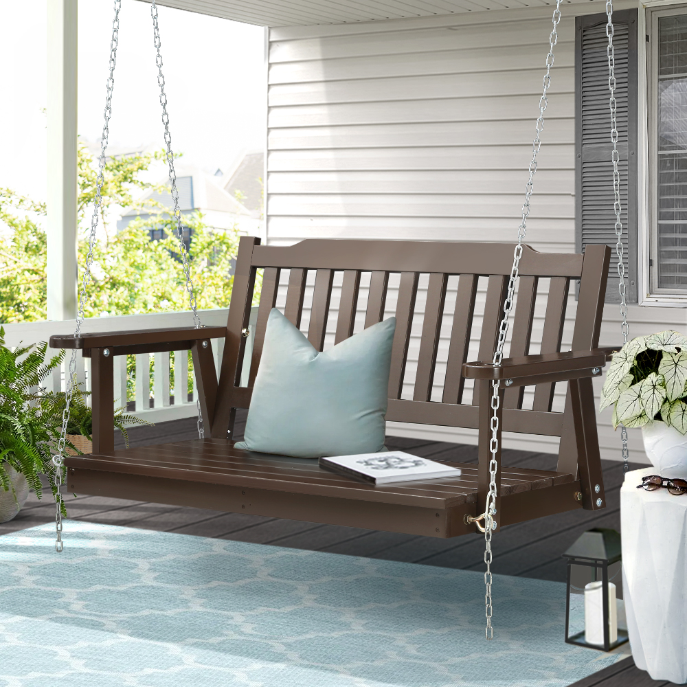 ODS-1956B-BR-202502281546-00 Gardeon Porch Swing Chair With Chain Outdoor Furniture Wooden Bench 2 Seat Brown - Image 1