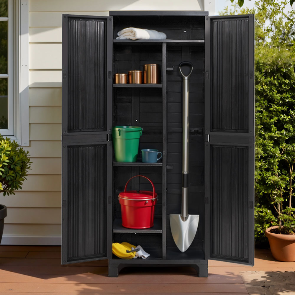 OSC-CABI-H1D-BK-20741-06 Gardeon Outdoor Storage Cabinet Box 173cm Lockable Cupboard Sheds Garage Adjustable Black - Image 1