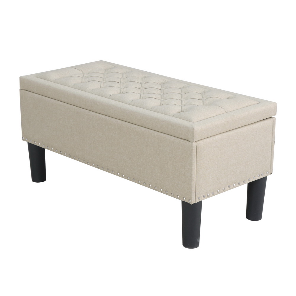 OTM-A1-H13-TA-202503061010-00 Artiss Storage Ottoman Blanket Box 96cm Linen Taupe - Image 1