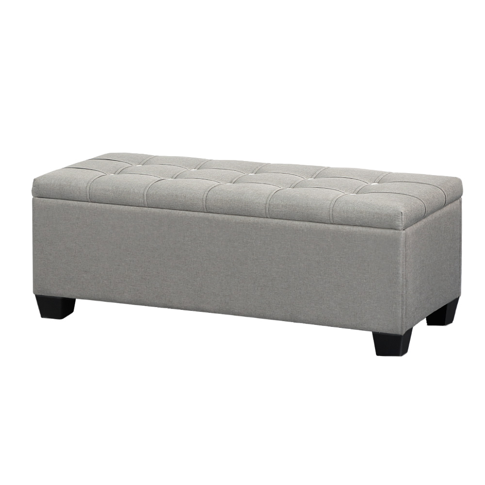 OTM-BT-LINEN-LI-GY-202503041146-00 Artiss Storage Ottoman Blanket Box 97cm Button Linen Grey - Image 1