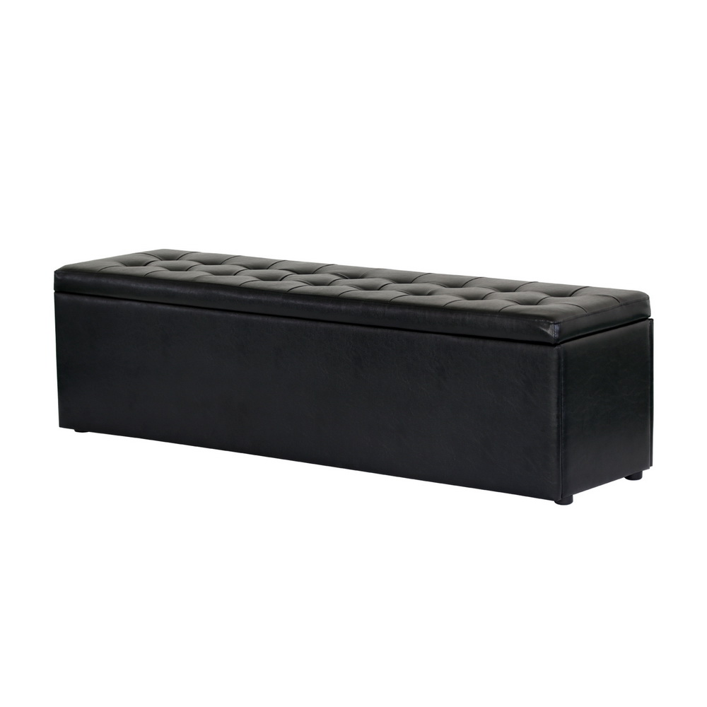 OTM-L140-LEA-BK-AB-202503061012-00 Artiss Storage Ottoman Blanket Box 140cm Leather Black - Image 1