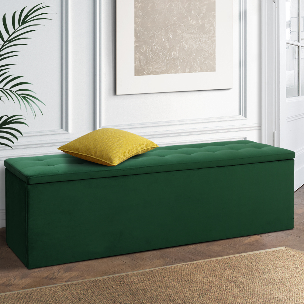 OTM-L140-VEL-GN-AB-202502281258-00 Artiss Storage Ottoman Blanket Box 140cm Velvet Green - Image 1