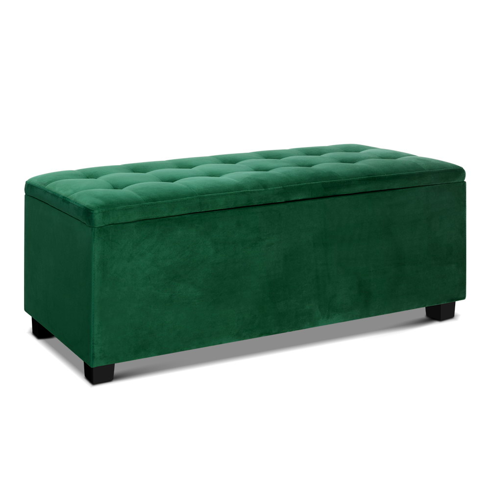 OTM-L2-VEL-GREEN-202502281300-07 Artiss Storage Ottoman Blanket Box 97cm Velvet Green - Image 1