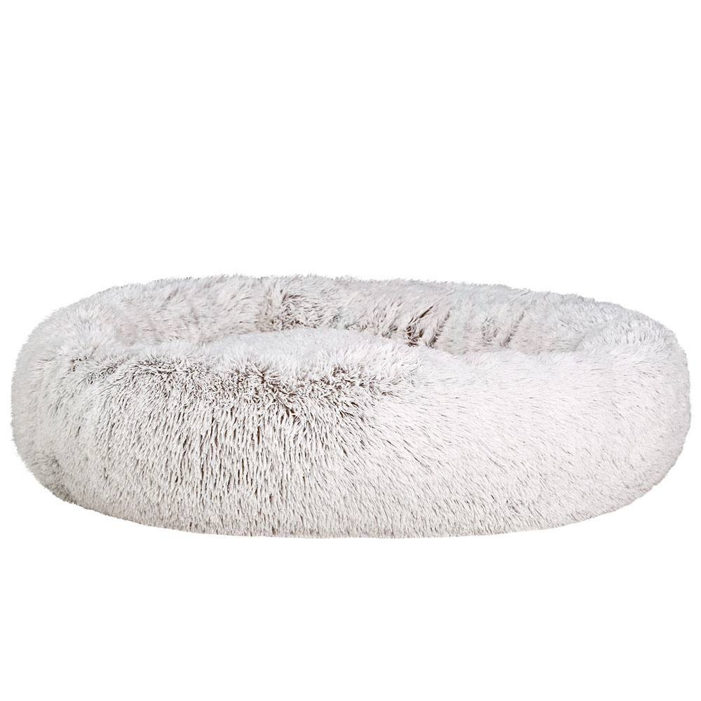 PET-BED-D110-WHBR-24567-00 i.Pet Pet Bed Dog Cat 110cm Calming Extra Large Soft Plush White Brown - Image 1