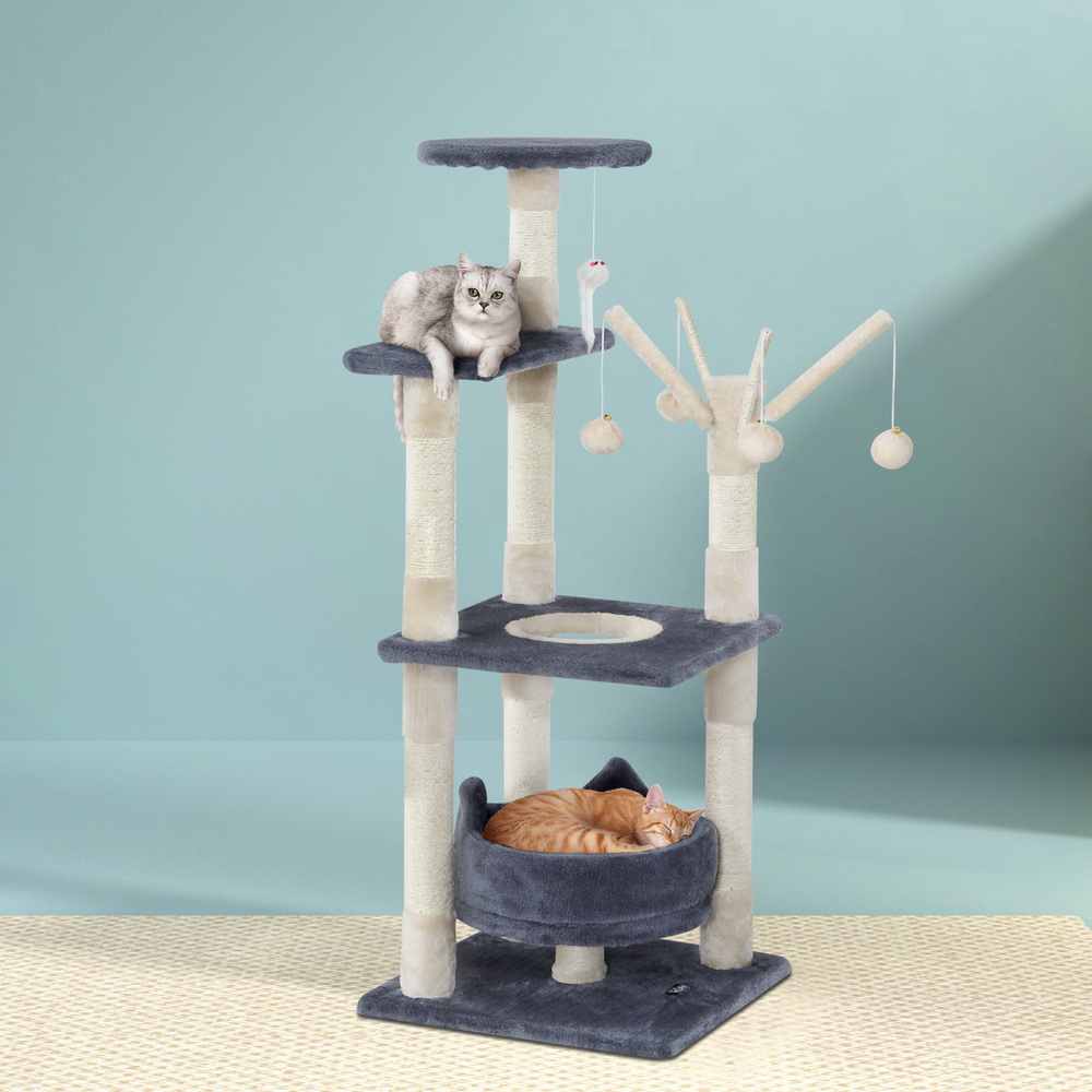 PET-CAT-FL025-GR-35491-06 i.Pet Cat Tree 110cm Tower Scratching Post Scratcher Wood Condo House Bed Toys - Image 1