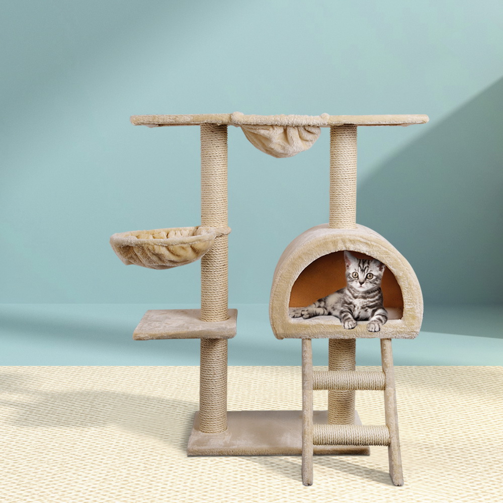 PET-CAT-HSCT003-BE-2224-07 i.Pet Cat Tree 100cm Tower Scratching Post Scratcher Condo House Trees Bed Beige - Image 1