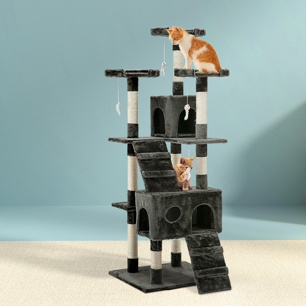 PET-CAT-HSCT076-180-GR-8325-07 i.Pet Cat Tree 180cm Tower Scratching Post Scratcher Wood Condo House Toys Grey - Image 1