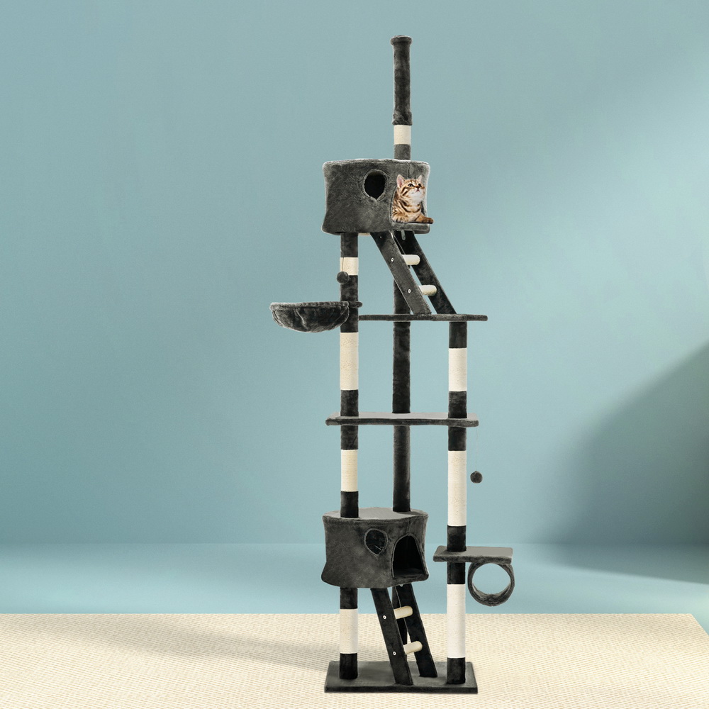 PET-CAT-HSCT260-GR-8319-07 i.Pet Cat Tree 260cm Tower Scratching Post Scratcher Condo House Trees Grey - Image 1