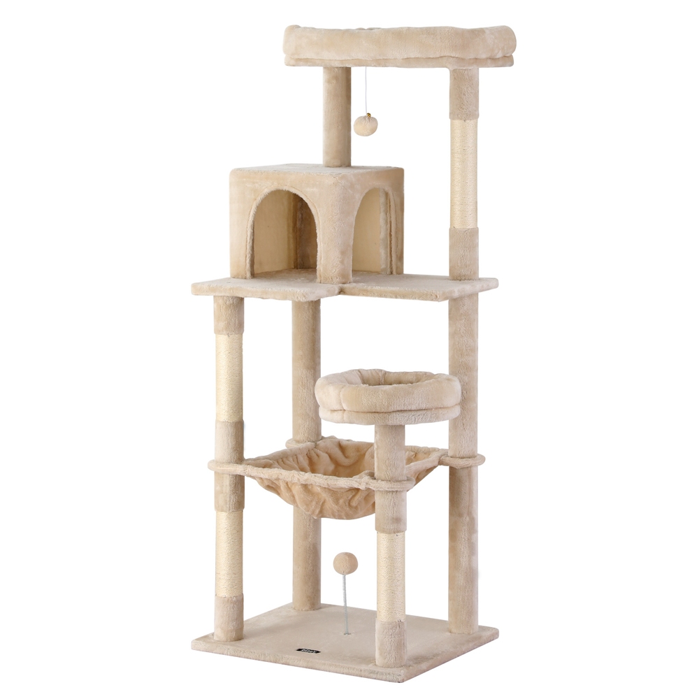 PET-CAT-M143-BE-202506111512-00 i.Pet Cat Tree 143cm Tower Scratching Post Trees Scratcher Condo House Beige - Image 1