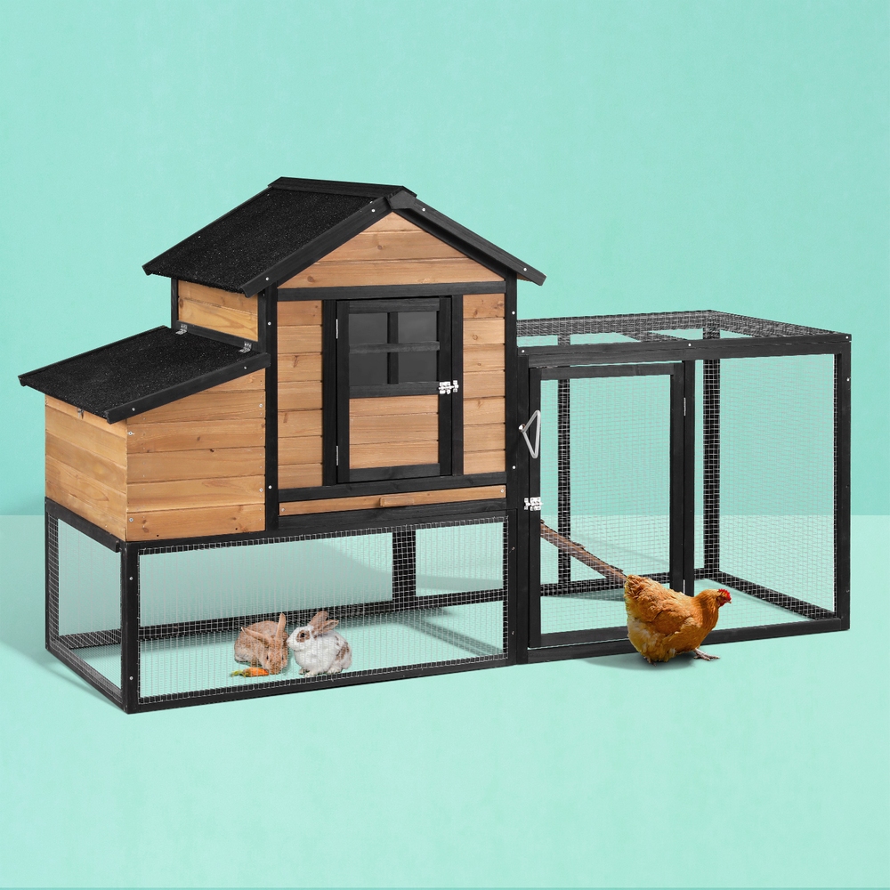 PET-CH-192-BK-AB-189528-06 i.Pet Chicken Coop Rabbit Hutch Extra Large Wooden Run Cage Bunny House Outdoor - Image 1
