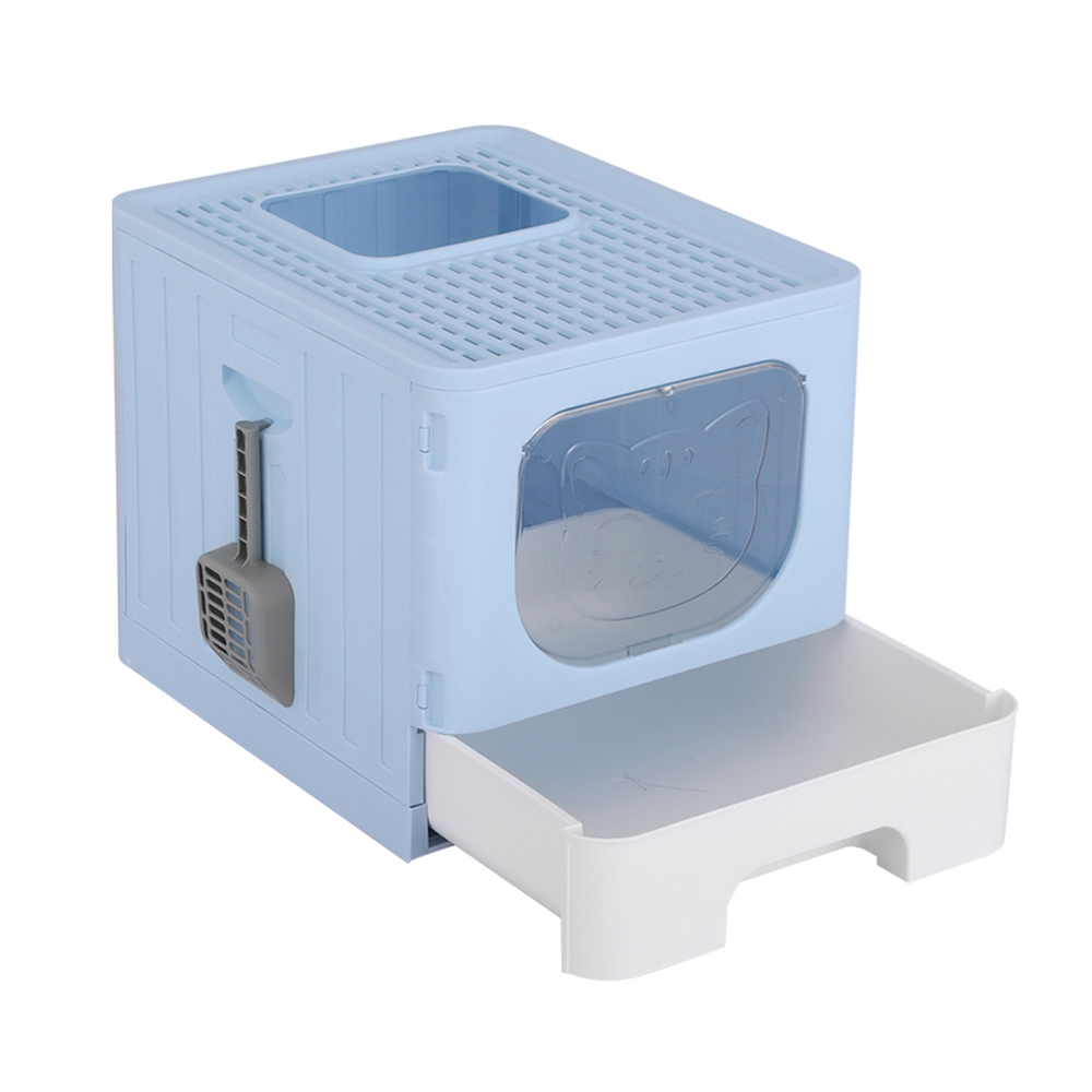 PET-CLB-BL-149276-00 i.Pet Cat Litter Box Large Tray Kitty Toilet Enclosed Hooded Foldable Cat Litter Box Scoop Blue - Image 1