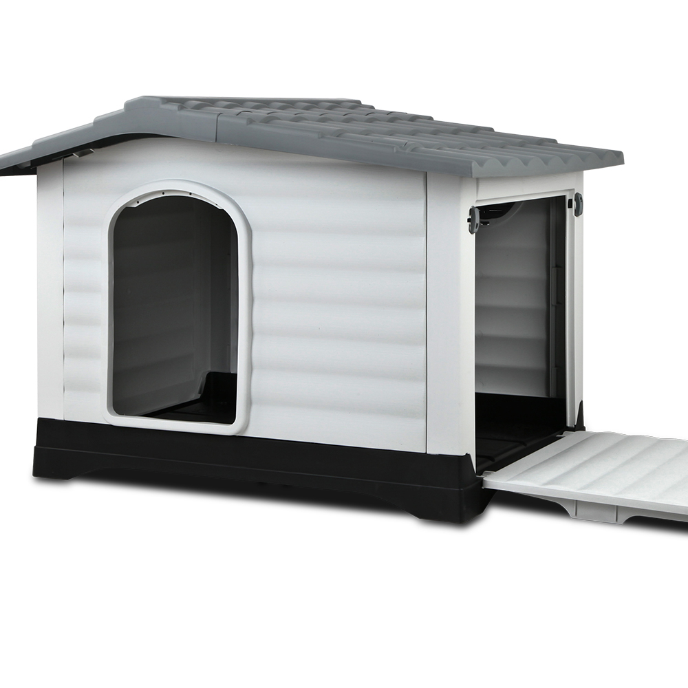 PET-DH-P424-GR-00 i.Pet Dog Kennel House Extra Large Outdoor Plastic Puppy Pet Cabin Shelter XL Grey - Image 1