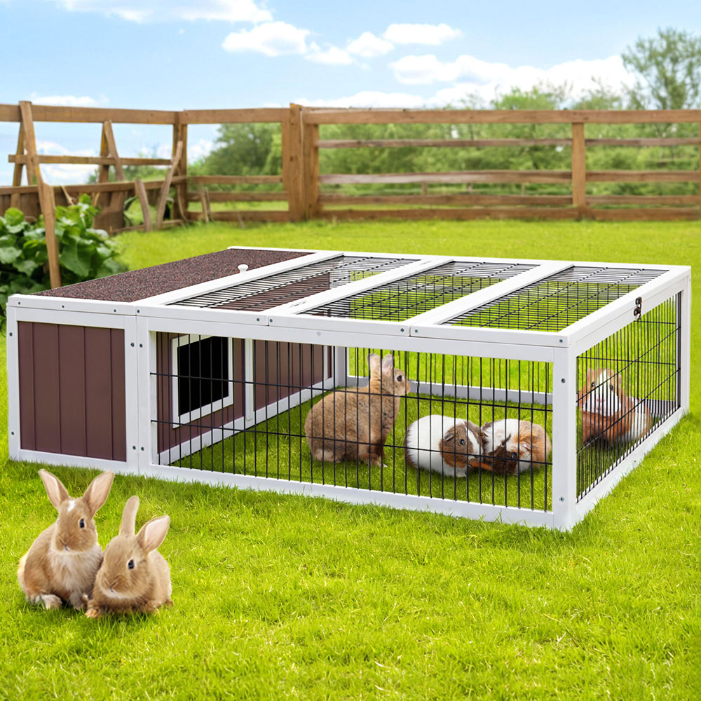 PET-GT-CH9035-BW-35492-07 i.Pet Rabbit Hutch 124cm x 90cm x 35cm Chicken Coop Large Outdoor Wooden Run Cage House - Image 1