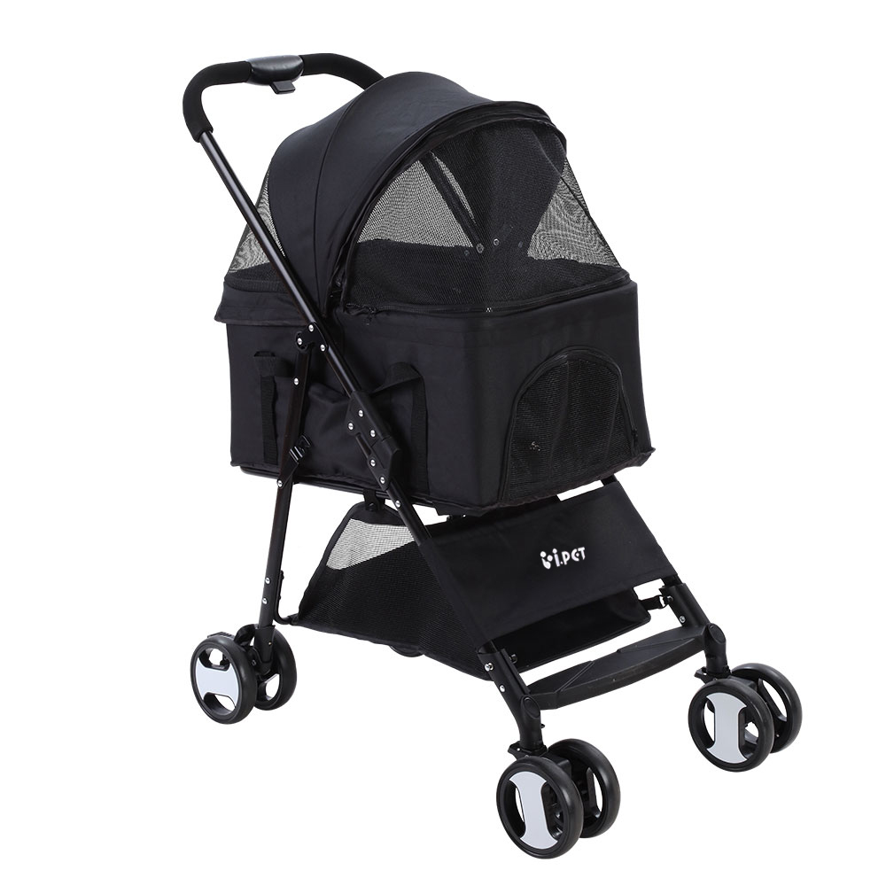 PET-STROLLER-4WL-M-BK-17092-00 i.Pet Pet Stroller Dog Pram Cat Carrier Travel Large Pushchair Foldable 4 Wheels Black - Image 1