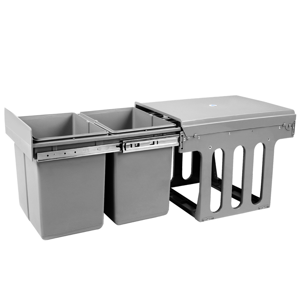 POT-BIN-15L-SET-00 Cefito Pull Out Bin Kitchen Double Basket 2X15L Grey - Image 1