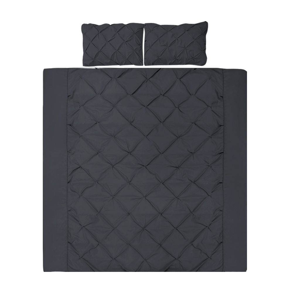 QCS-DIAM-BK-Q-00 Giselle Bedding Quilt Cover Set Diamond Pinch Black Queen - Image 1