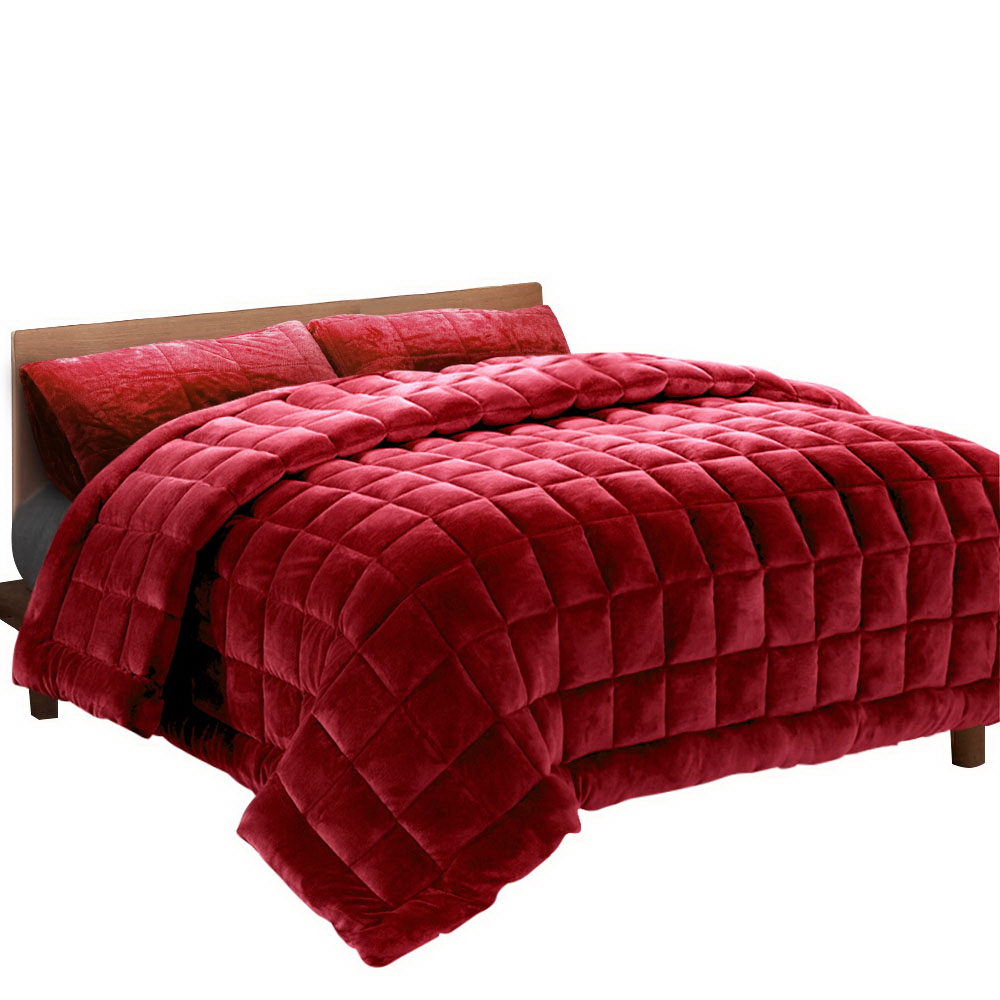 QUILT-FM-BGD-K-00 Giselle Bedding Faux Mink Quilt Burgundy King - Image 1