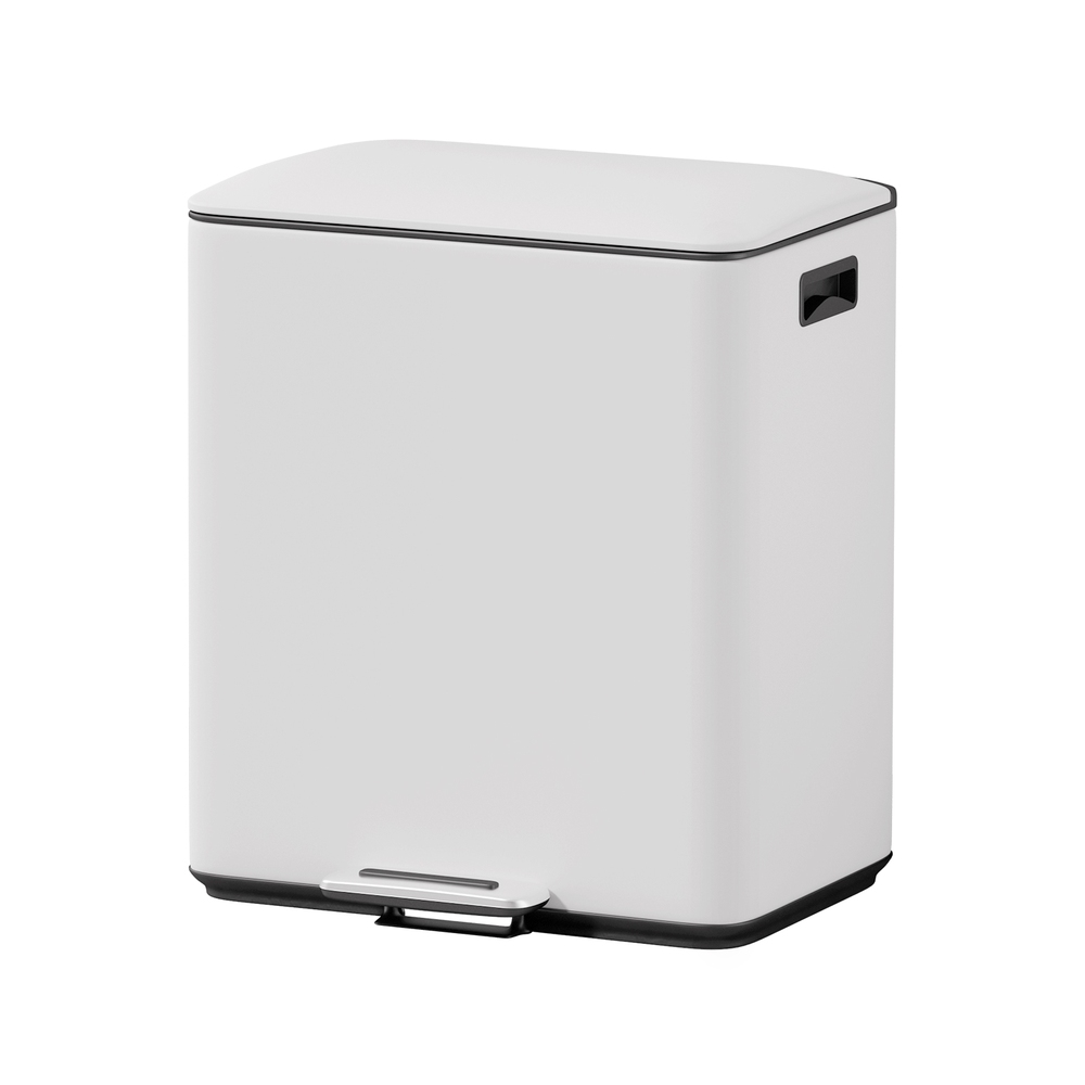 RB-40L-2C-WH-159072-00 Cefito Pedal Bins Rubbish Bin Dual Compartment Waste Recycle Dustbins 40L White - Image 1