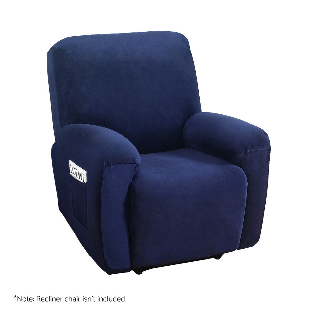 RCOVER-VEL-1S-NA-185571-00 Artiss Recliner Chair Covers 1 Seater Velvet Navy - Image 1