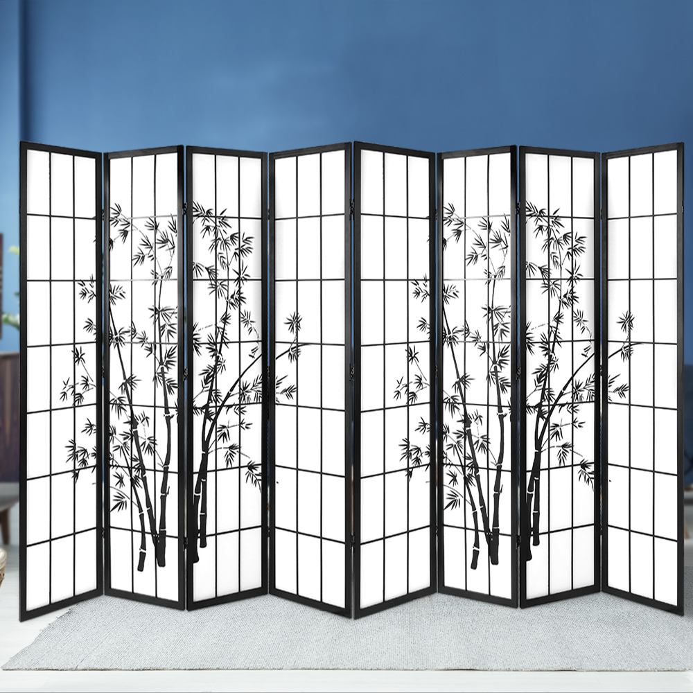 RD-5019-8P-BK-202502281404-00 Artiss 8 Panel Room Divider Screen 348x179cm Bamboo Black White - Image 1