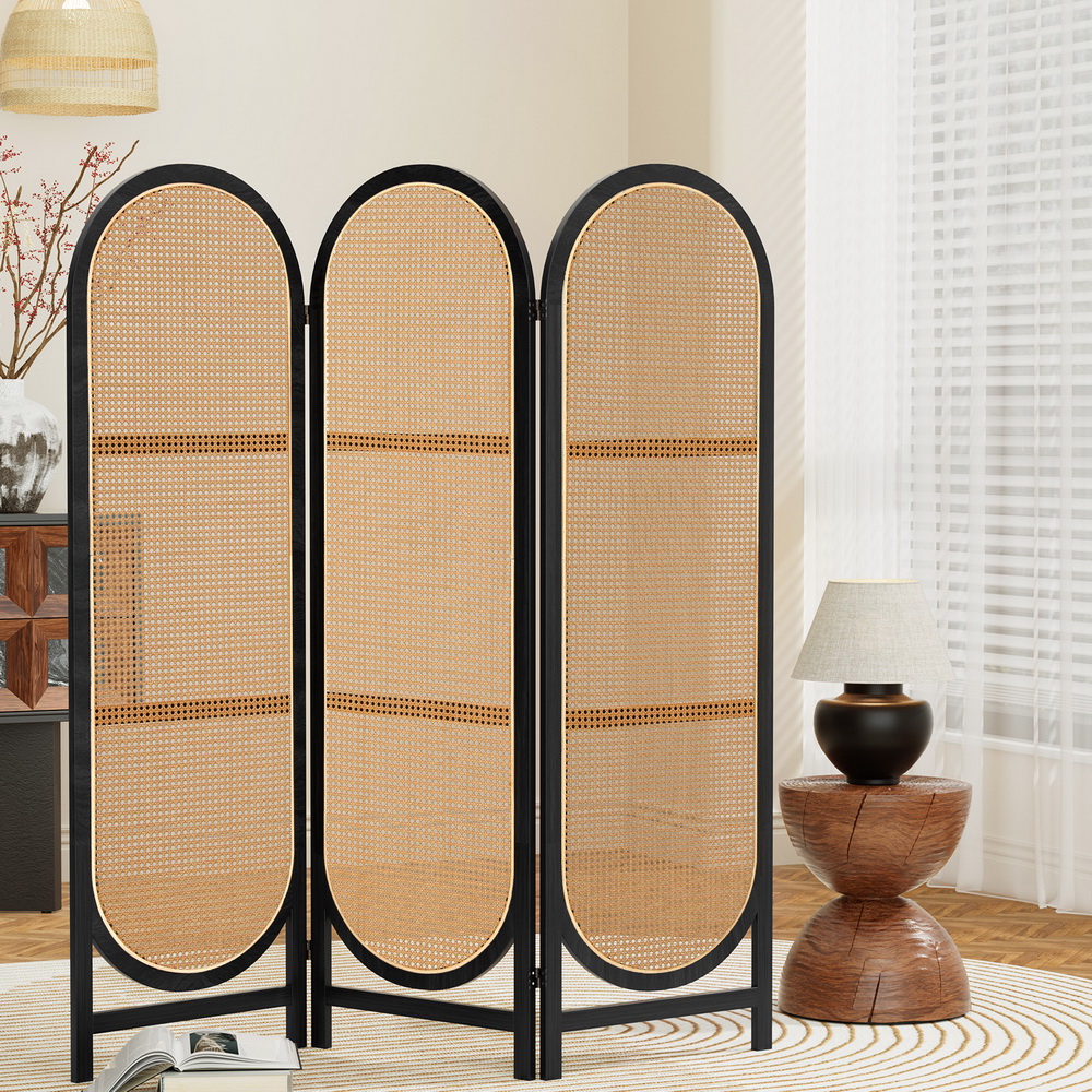 RD-B-RAT01-3P-BR-155283-06 Artiss 3 Panel Room Divider Screen 151x180cm Rattan Brown - Image 1