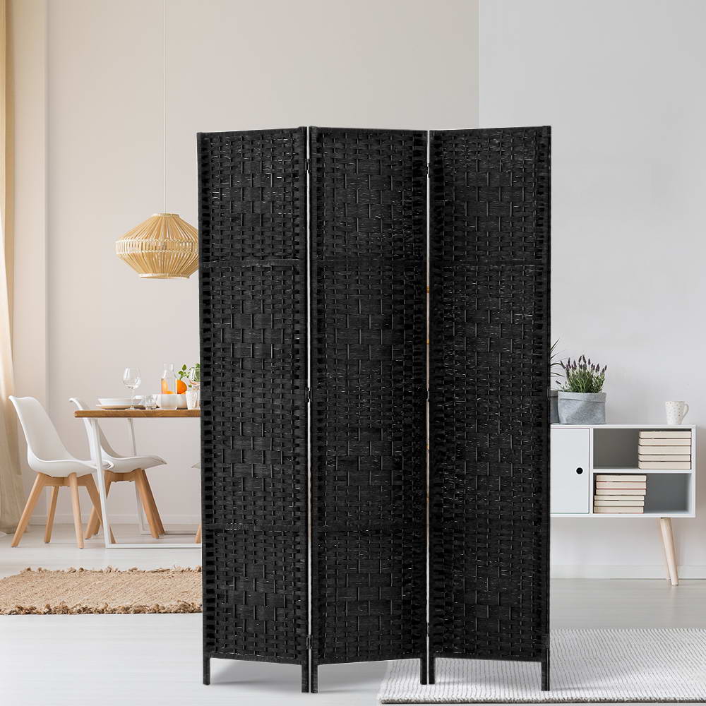 RD-C-8001-3P-BK-202502281408-00 Artiss 3 Panel Room Divider Screen 123x170cm Woven Black - Image 1