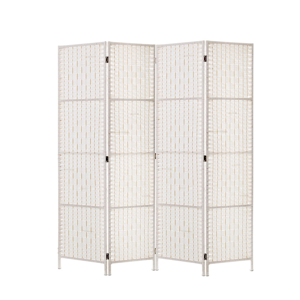 RD-C-8001-4P-WH-202502281408-07 Artiss 4 Panel Room Divider Screen 163x170cm Woven White - Image 1