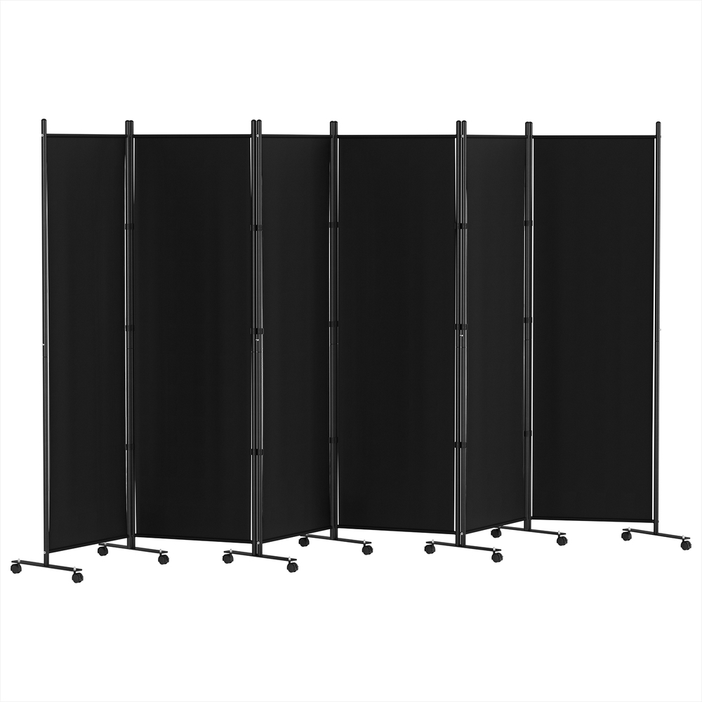 RD-D-PLY-323-WHEEL-BK-185519-00 Artiss 6 Panel Room Divider Screen 323cm Wheel Fabric Black - Image 1