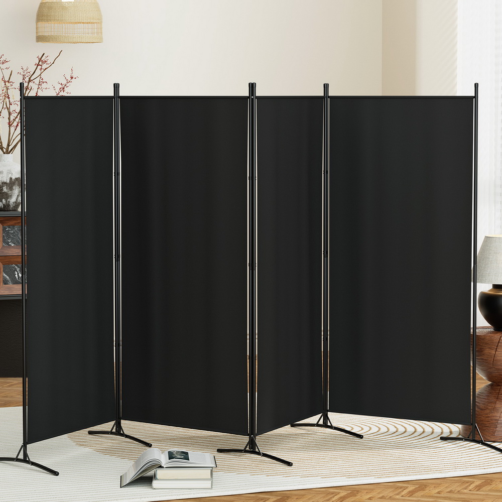 RD-D-PLY-345-BK-149261-06 Artiss 4 Panel Room Divider Screen 345x180cm Fabric Black - Image 1