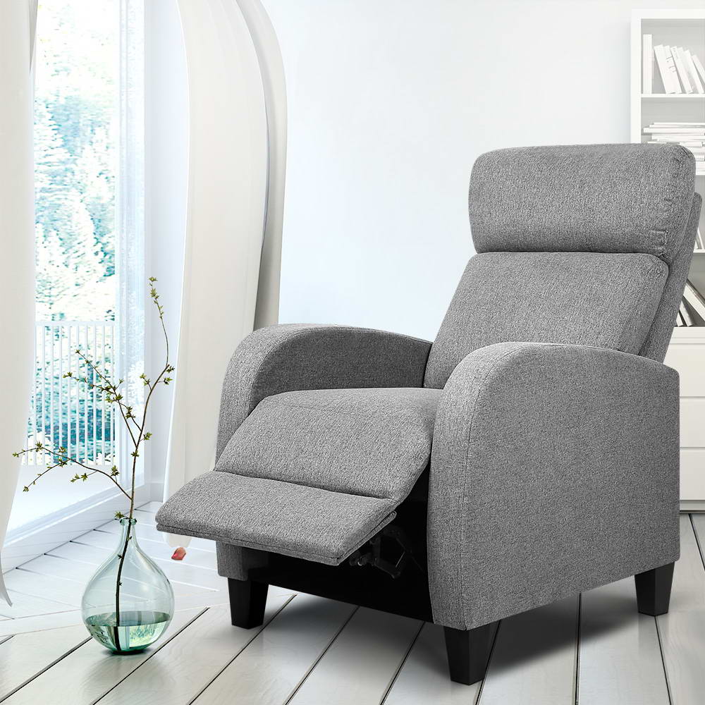 RECLINER-A1-GY-AB-202502281304-00 Artiss Fabric Reclining Armchair - Grey - Image 1