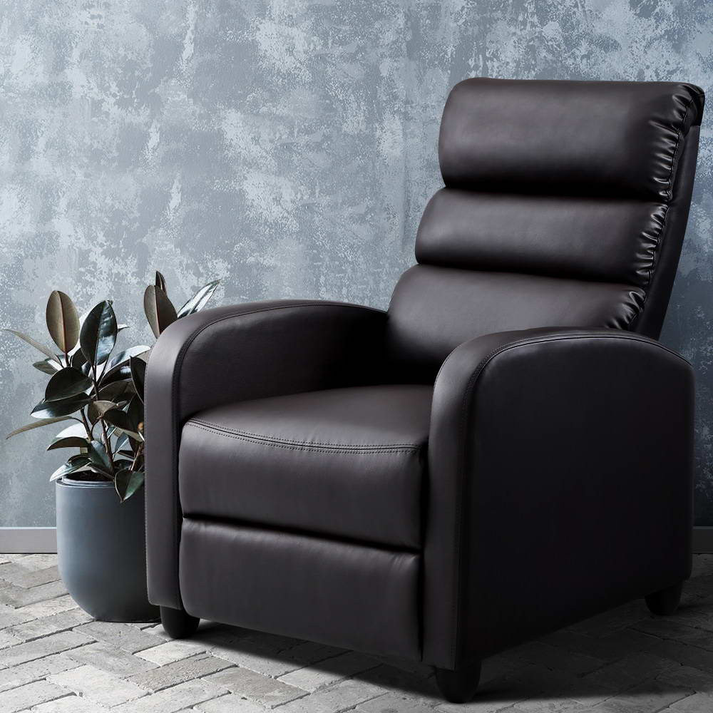 RECLINER-A4-BR-202502281304-00 Artiss Recliner Armchair Brown Faux Leather Bolivia - Image 1