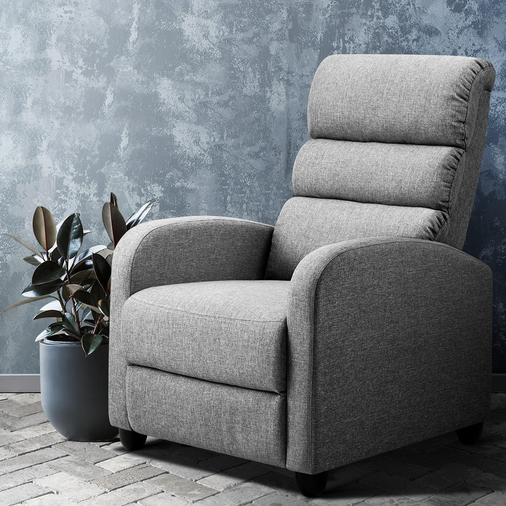 RECLINER-A4-LIN-GY-202502281304-00 Artiss Recliner Armchair Grey Fabric Bolivia - Image 1