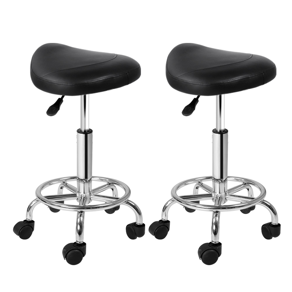 SALON-B-ERG-BKX2-202504111608-00 Artiss 2x Salon Stool Saddle Swivel Chair Black - Image 1