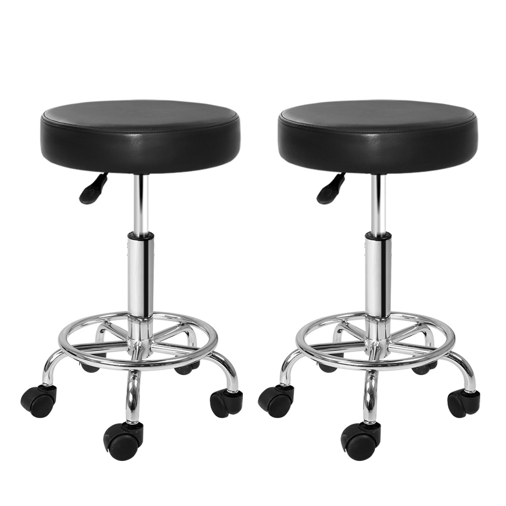 SALON-B-RD-BKX2-202504111608-00 Artiss 2x Salon Stool Round Swivel Chair Black - Image 1